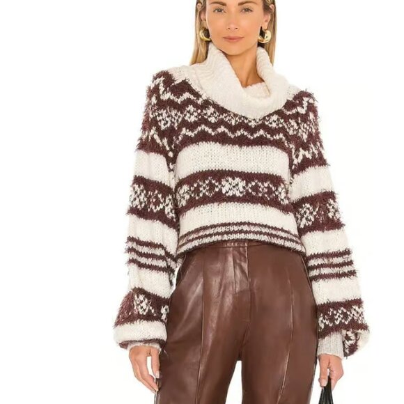 Free People Women's Check Me Out Pullover Sweater Size Small Brown Cream - Picture 14 of 14